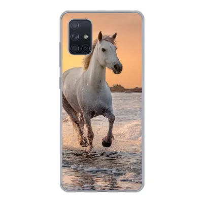 Produktbild von MuchoWow® Handyhülle Schutzhülle Hülle für Samsung Galaxy A71 Pferde - Sonne - Meer - Strand - Tiere Silikon Softcase Handy Hülle - Kartenbesitzer