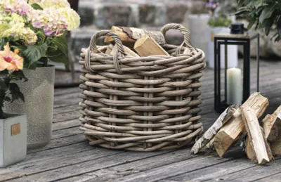 Produktbild von großer Rattankorb "Rustikal" Ø 50 cm, Rattan Aufbewahrungskorb, Brennholzkorb, Spielzeugkorb, Übertopf