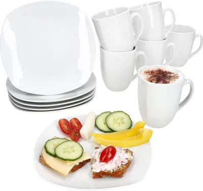 Obrázek produktu pro 12dílná snídaňová sada Lotta bílý porcelán 6 osob malé talíře hrnky na kávu