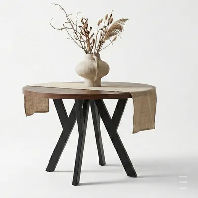 Produktbild von Runder Ausziehbarer Tisch für Esszimmer, PERO, Loft-Stil, Skandinavische, Durchmesser: 90 / 190 cm, Farbe: Franklin Nuss / Schwarz