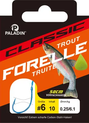 Produktbild von Paladin Classic Forelle gebunden 50cm blau - 10 Forellenhaken, Durchmesser:0.20mm, Größe:Gr. 10, Tragkraft:4,2kg