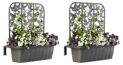Image de Set de 2 jardinières de balcon en plastique - Gris - L 60 x l 20 x H 64 cm