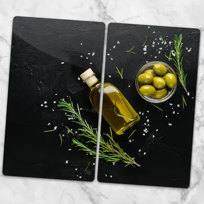 Produktbild von Glas-Herdabdeckplatten Glaskeramikkochfeld-Abdeckung Spritzschutz Glas 2x30x52 cm - Oliven