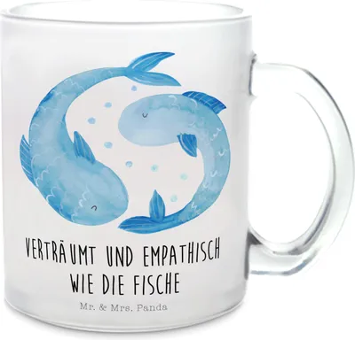 Produktbild von Mr. & Mrs. Panda Pott Sternzeichen Fische - Transparent - Geschenk, Geburtstag März, Horoskop, Teetasse, Fisch, Glas, Tee Tasse, Februar, Sternbild, Häferl, Henkeltasse