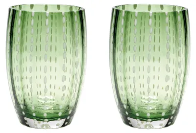 Immagine prodotto di Zafferano Perle Bicchiere Verde inglese - Vetro Colorato Soffiato a Bocca, 32 cl, Lavorato a Mano - Set da 2 Tumblers Artigianali per Acqua o Cocktail