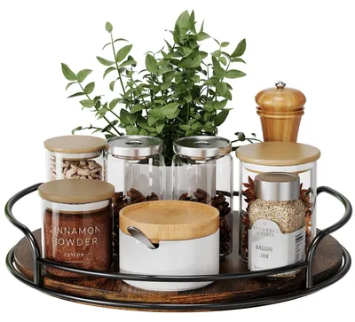 Produktbild von Drehbarer Gewürzständer aus Holz, Gewürzregal für Tisch, Arbeitsplatte, Küche, Speisekammer, Badezimmer, Schminktisch, Dekoration, 25,4 cm