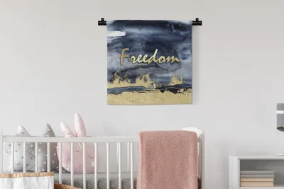 Produktbild von MuchoWow® Wandteppich Wandbehang Zitat - Freiheit - Gold - Schwarz 60x60 cm Tapisserie Dekoration Wandtuch - Dekorationen - Wand Decke