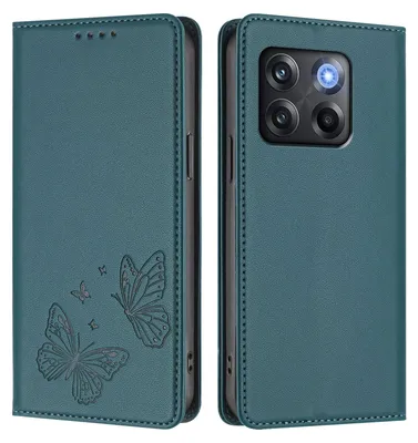 Image de Étui en cuir pour OnePlus 10T, motif papillon, étui à rabat avec porte-monnaie et support, vert