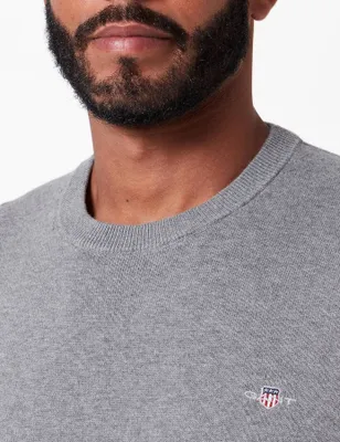 Image de Gant Pull-over col rond gris uni coton coupe normale