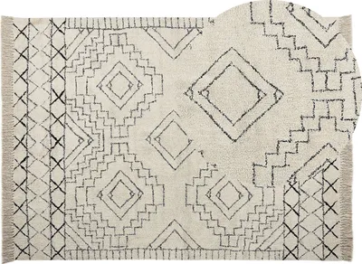 Obrázek produktu pro BELIANI Bavlněný koberec béžový a černý 140 x 200 cm geometrický vzor aztécký motiv moderní design