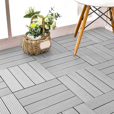Produktbild von YZNAHRE WPC Terrassendielen 30x30cm Balkon Boden Terrassenfliesen 11 Stück,1㎡, Holzoptik Balkon Bodenbelag Klicksystem Balkonfliesen für Balkon und Garten, Grau