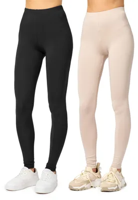 Produktbild von Merry Style 2er Pack Viskose Damen Leggings Lang Hose MS10-143 (Schwarz/Beige, L)