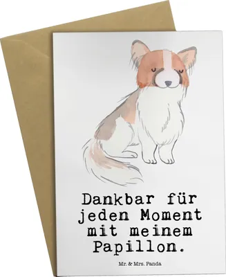 Produktbild von Mr. & Mrs. Panda Grußkarte Papillon Moment - Weiß - Geschenk, weihnachtskarten, genesungskarte, einladungskarten, hochzeitskarten, Kontinentaler Zwergspaniel, osterkarte