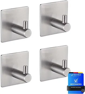 Produktbild von Famanu Wandhaken Edelstahl - Handtuchhalter - 4 Stück - Silber