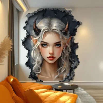 Fantasy-Elfe mit 3D-Mauerriss-Effekt – Decords Wandtattoo, Produktansicht 1