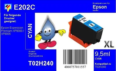Produktbild von E202XL - cyan - TiDis Druckerpatrone mit 9,5ml Inhalt - ersetzt T02H240