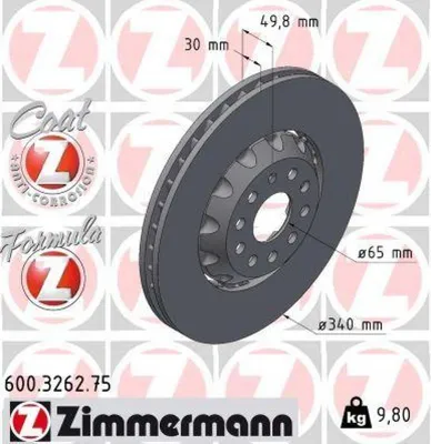 Produktbild von 2x ZIMMERMANN Bremsscheibe FORMULA Z Vorne 600.3262.75