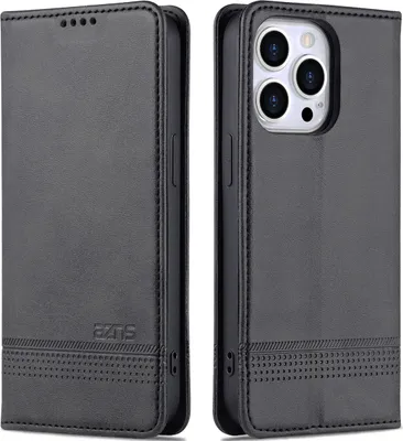 Immagine prodotto di Custodia per iPhone 14 Pro, portafoglio con chiusura magnetica e supporto, custodia flip in pelle nera
