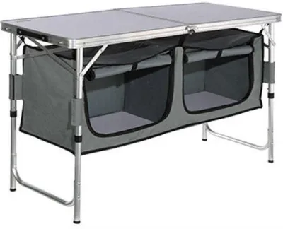 Zdjęcie produktu dla Stół kempingowy – składany – z 2 schowkami – 120 cm x 47 cm x 70 cm – zestaw kempingowy