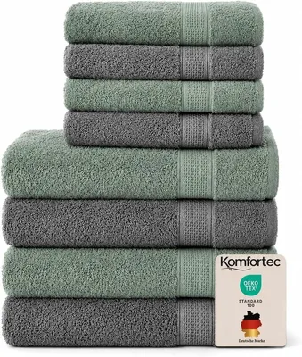 Produktbild von Duschtuch Komfortec Handtuchset, 8-teilig, 100 % Baumwolle | 4 Badetücher 70 x 140 cm und 4 Handtücher 50 x 100 cm, weiche und sehr saugfähige Frottee