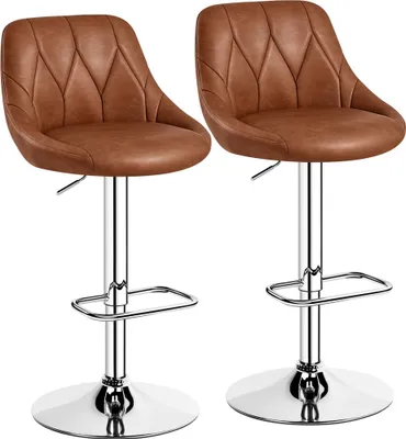 Produktbild von Yaheetech 2er Barhocker-Set Verstellbare Sitzhöhe 61,5 cm - 83 cm Polsterhocker mit Drehbarer Sitzfläche Hocker mit Fußstütze, Braun