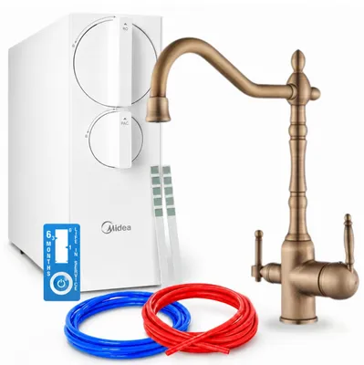 Productafbeelding van Keukenmengkraan met waterfiltersysteem, Ari Retro 2, mengkraan van messing met keramische cartridge en omgekeerde osmosefilter zonder tank, 800 GPD