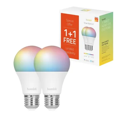 Produktbild von Hombli smarte Glühbirne, 9W, E27, RGB, CCT, 1+1 Promo Pack.