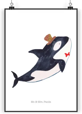 Produktbild von Mr. & Mrs. Panda Bild Orca Zylinder DIN A4 - Weiß - Geschenk, Geburtstag, Kunstdruck, Narwal, Fest, Meer, Glückwunsch, Wandbild, Glitzer, drucke, poster, wanddeko