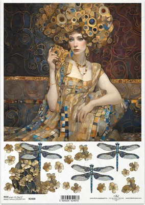 Image de ITD Papier de riz Decoupage Papier de bricolage Technique de serviettage-R2408 Femme, libellules, motifs Art nouveau - inspirés de Klimt