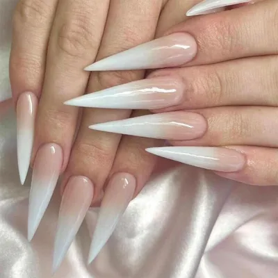 Obrázok produktu pre Umelé nechty, štýl "stiletto", odtieň "nude", s prechodovým efektom (gradient), biela, "babyboomer", s lepidlom, dlhé