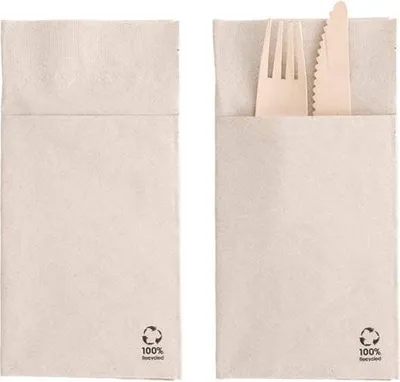 Image de Sachets de serviettes de couverts "Recyclé" 20 x 10 cm 50 pièces.