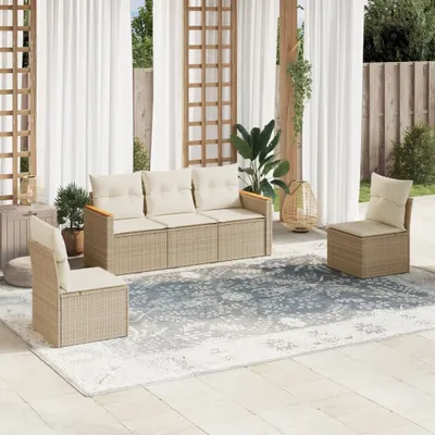 Produktbild von 5-tlg. Garten-Sofagarnitur mit Kissen Beige Poly Rattan 3258250