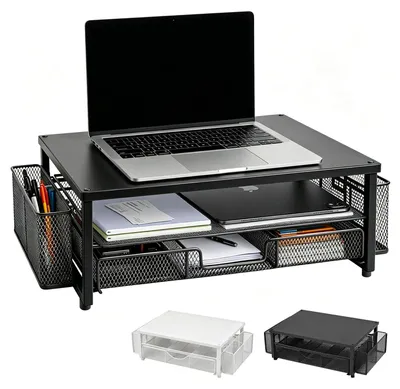 Productafbeelding van Solidchoice - 2 Laags Monitorstandaard met Lade en 2 Pennenhouders