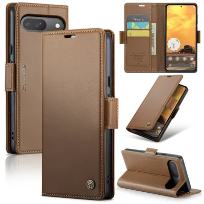 Produktbild von Lederhülle für Google Pixel 9 / Pixel 9 Pro Brieftasche Kartenfach Schutzhülle mit Standfunktion Braun