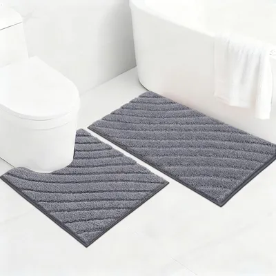 Image de Lot de tapis de bain, 2 pièces, antidérapants, doux, absorbants, lavables, gris, 50 x 80 + 50 x 50 cm