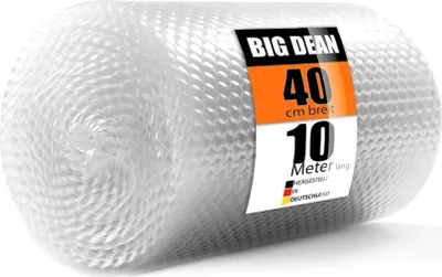 Produktbild von BigDean Premium Luftpolsterfolie Rolle 80 my 3-lagig 10m x 0,40m ideal als Verpackungsmaterial – extra starke & robuste Noppenfolie –  Germany