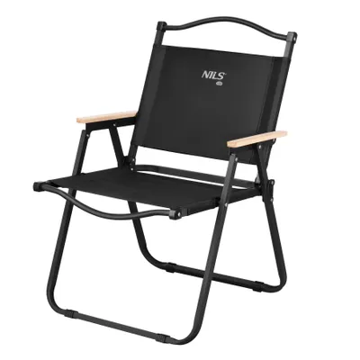 Produktbild von NILS CAMP Klappstuhl NC4307 Campingstuhl schwarz mit Holzdetails faltbar