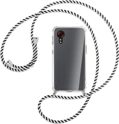 Produktbild von Handykette Backcover-Schutzhülle mit Band (Metall silberfarben) für Samsung Galaxy Xcover 5 (G525) - schwarz/weiß gestreift