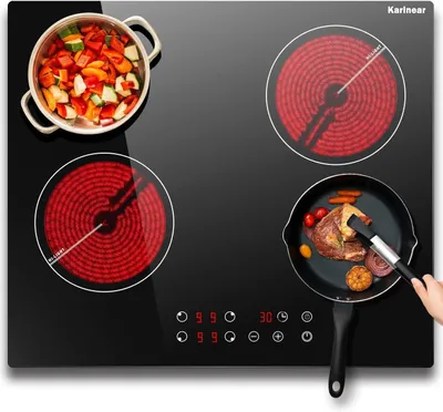Imagen del producto de Placa de cocina, 4 zonas, 6000 W, vitrocerámica, 60 cm, integrable, control táctil, placa de cocina con 4 zonas de cocción y temporizador, con funciones de seguridad
