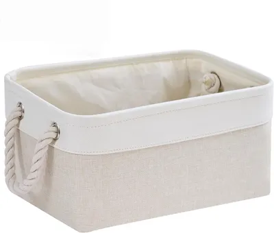 Productafbeelding van Kleine Wasbare Opbergdoos - Lichtbeige/Wit - Ideaal voor Kast en Plank