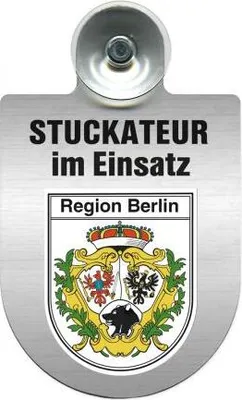 Produktbild von Einsatzschild mit Saugnapf - Stuckateur im Einsatz - incl. Regionenwappen 309747 Color - Region Berlin