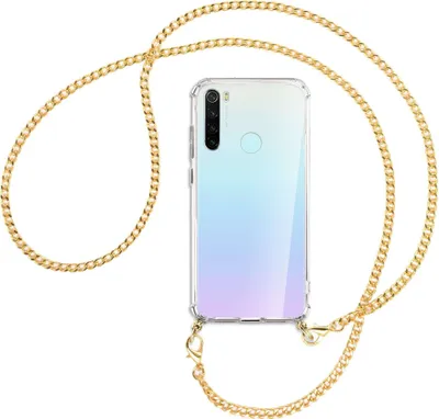 Produktbild von Handykette Backcover-Schutzhülle mit Band (Metall goldfarben) für Xiaomi Redmi Note 8 - goldfarbene Kette