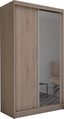 Produktbild von ALTDECOR Kleiderschrank mit Spiegel und Schiebetüren, kugelgelagerte Führungsschienen und Aluminium-Leisten - PARTI - 150 cm - Braun