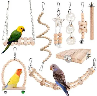 Produktbild von Vogelspielzeug Set Holz Sitzstangen Plattform für Vögel