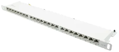 Immagine prodotto di Pannello patch 48,30 cm (19") Cat. 6A, 24 porte, 0,5 U, schermato STP, apertura senza attrezzi, bianco puro (RAL9010), Go (GC-N014)