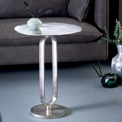 Produktbild von riess-ambiente Runder Beistelltisch ELEGANCE 60cm silber Metall Aluminium Couchtisch Tisch