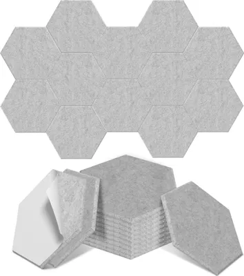 Produktbild von JOIEYOU 12 Stück Hexagon Selbstklebend Akustikpaneele 30x26cm Schalldämmung Polyesterfaser Schallschutz Wandpaneele Akustikplatten Akustische Wandverkleidung für Studio Büro Schlafzimmer (Grau)