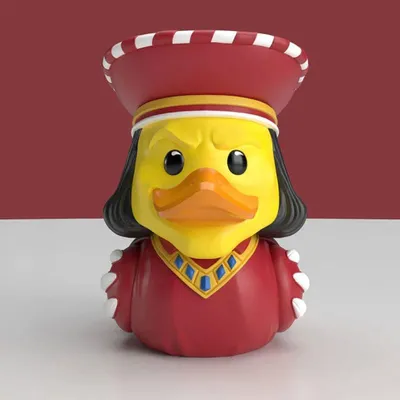 A 3D render of a Lord Farquaad rubber duck toy.