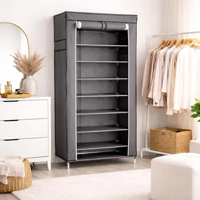 Produktbild von belviona Stoffkleiderschrank, mobiler Kleiderschrank mit 10 Böden, faltbar, stabil & pflegeleicht, ideal für kleine Räume, grau