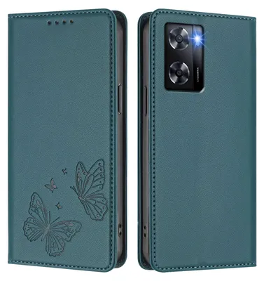 Image de Étui en cuir pour Oppo A57e/A57s/A57 4G/A77s/A77 4G, motif papillon, étui portefeuille à rabat avec support, vert